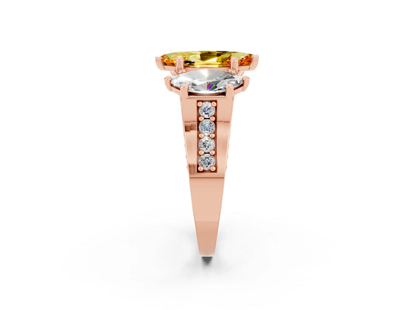 Rose gold Marquise Cut Citrine Three-Stone Ring with Channel Set Band and Four-Prong Setting