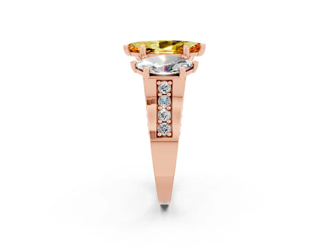Rose gold Marquise Cut Citrine Three-Stone Ring with Channel Set Band and Four-Prong Setting_2