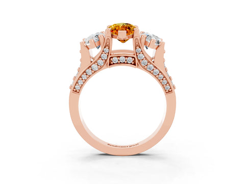 Rose gold Marquise Cut Citrine Three-Stone Ring with Channel Set Band and Four-Prong Setting_3