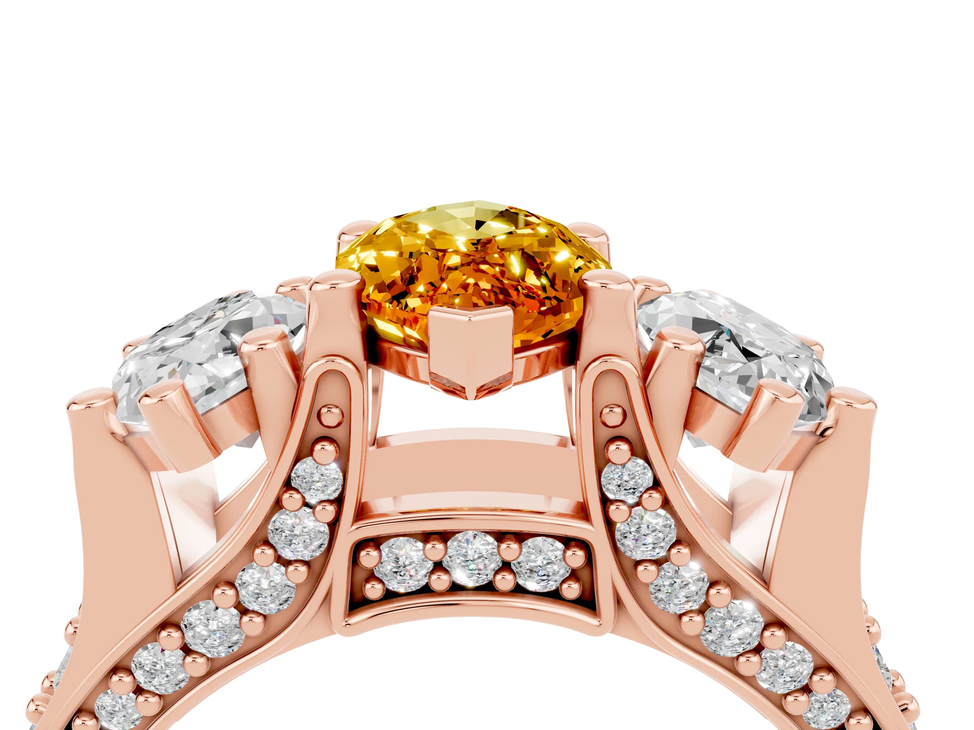 Rose gold Marquise Cut Citrine Three-Stone Ring with Channel Set Band and Four-Prong Setting_4