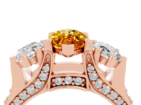 Rose gold Marquise Cut Citrine Three-Stone Ring with Channel Set Band and Four-Prong Setting_4