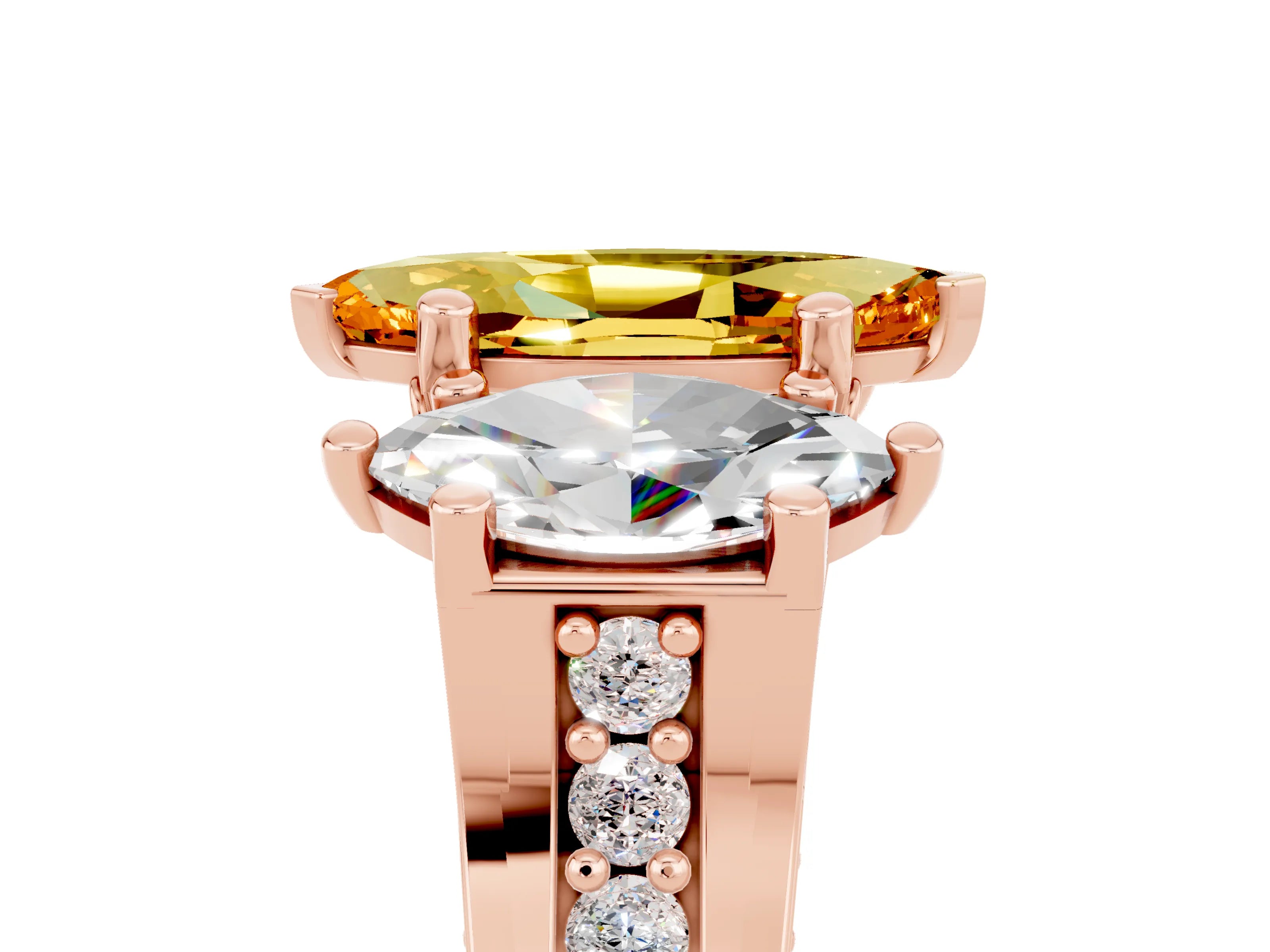 Rose gold Marquise Cut Citrine Three-Stone Ring with Channel Set Band and Four-Prong Setting_5