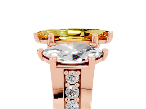Rose gold Marquise Cut Citrine Three-Stone Ring with Channel Set Band and Four-Prong Setting_5