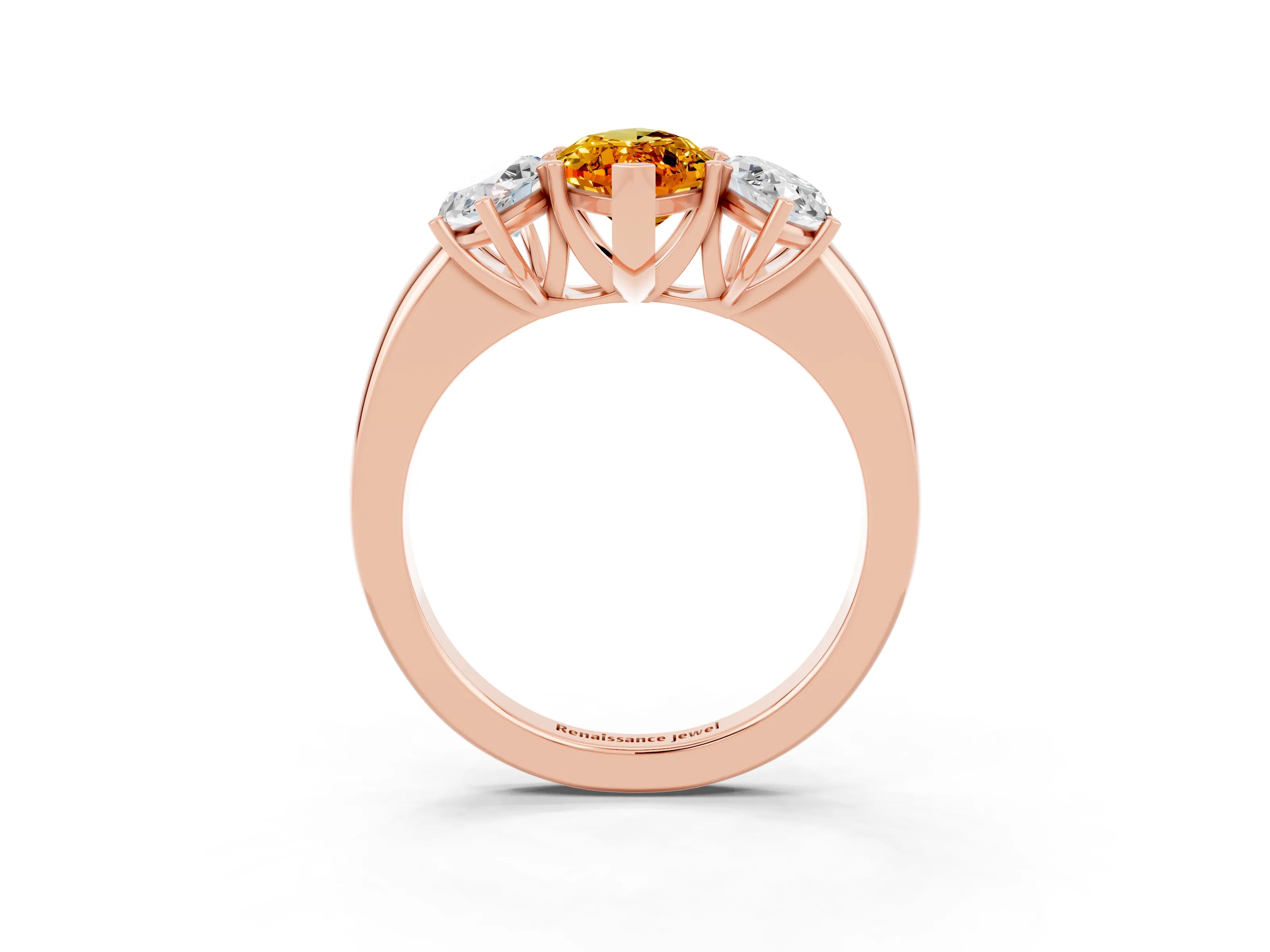 Rose gold Marquise Cut Citrine Three-Stone Ring with Four-Prong Setting and Classic Band_3