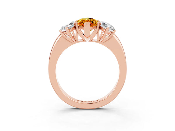Rose gold Marquise Cut Citrine Three-Stone Ring with Four-Prong Setting and Classic Band