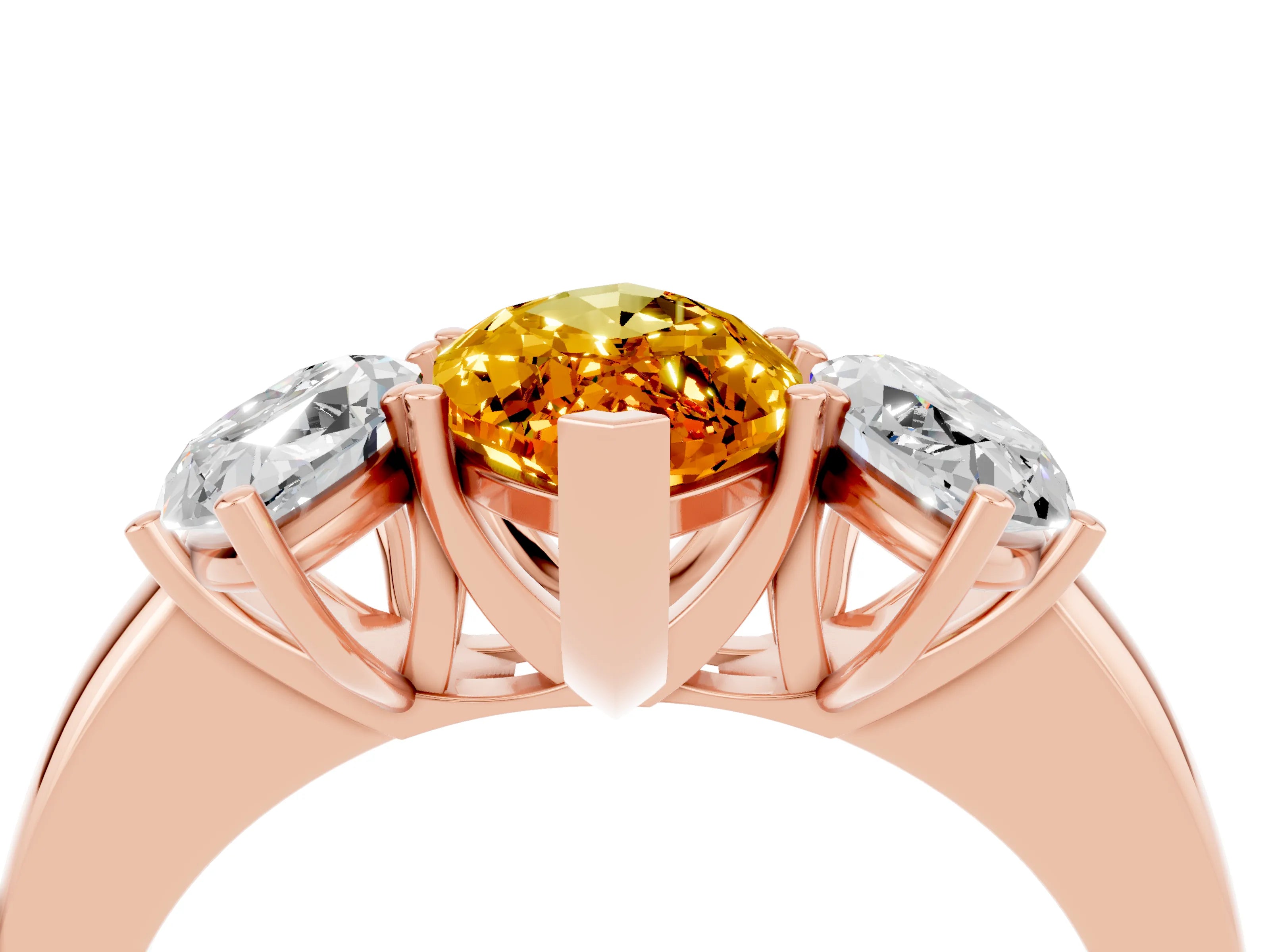 Rose gold Marquise Cut Citrine Three-Stone Ring with Four-Prong Setting and Classic Band_4