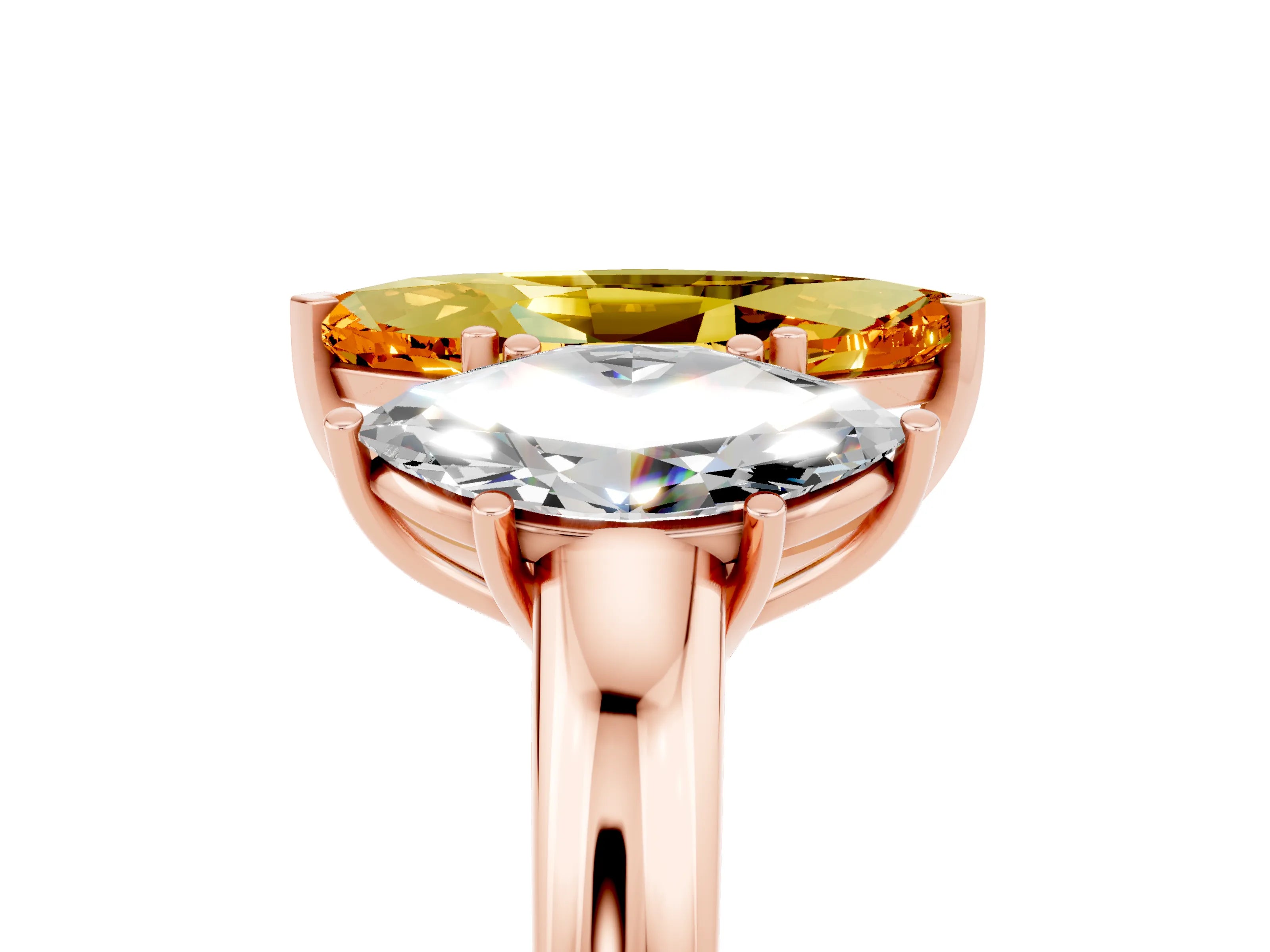 Rose gold Marquise Cut Citrine Three-Stone Ring with Four-Prong Setting and Classic Band_5