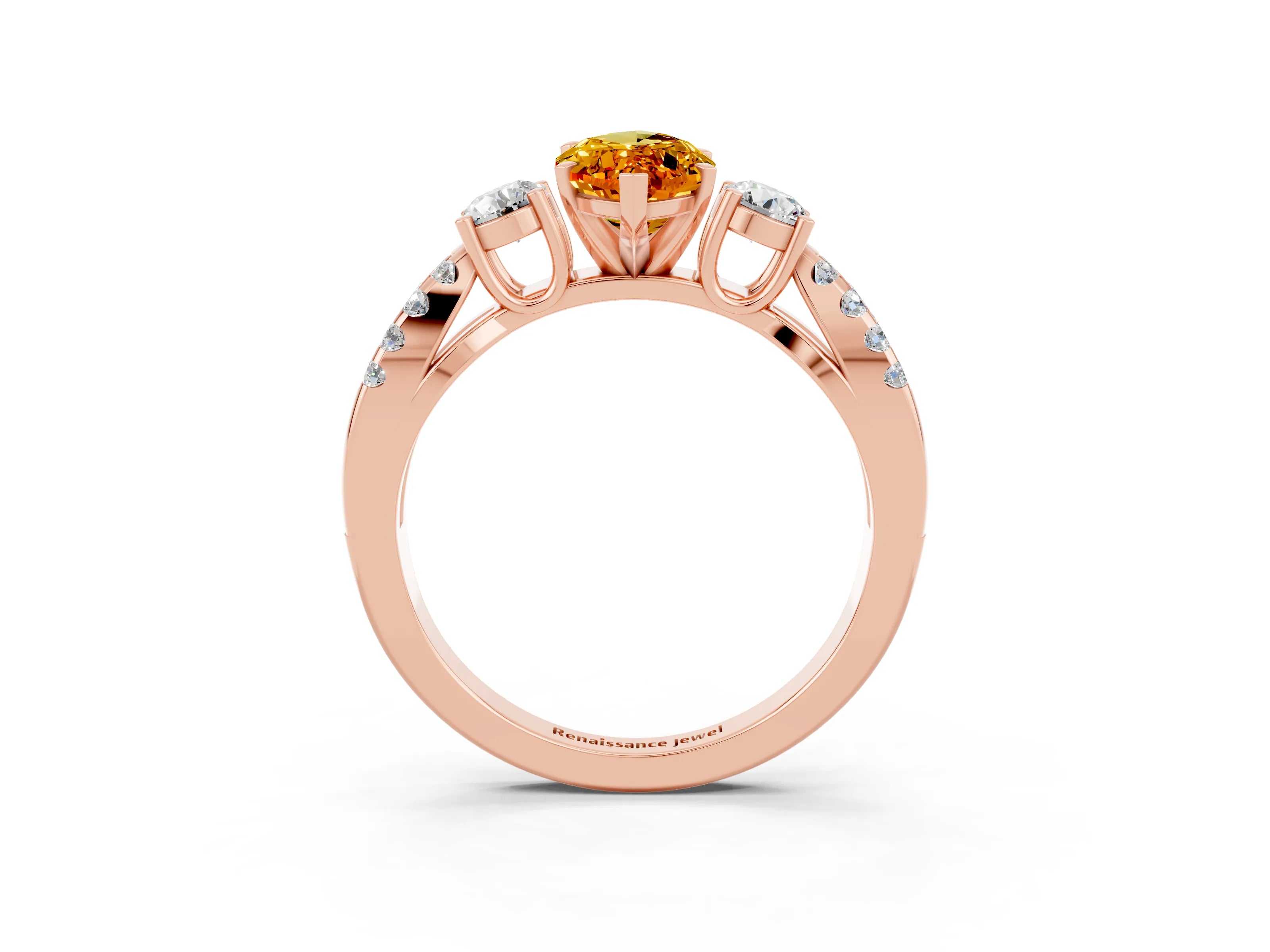 Rose gold Marquise Cut Citrine Three-Stone Ring with Pavé Split Shank and Four-Prong Setting_15