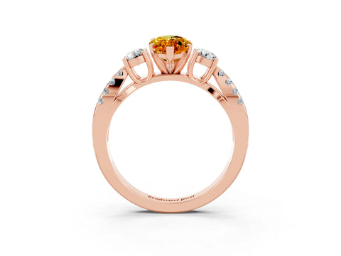 Rose gold Marquise Cut Citrine Three-Stone Ring with Pavé Split Shank and Four-Prong Setting_15