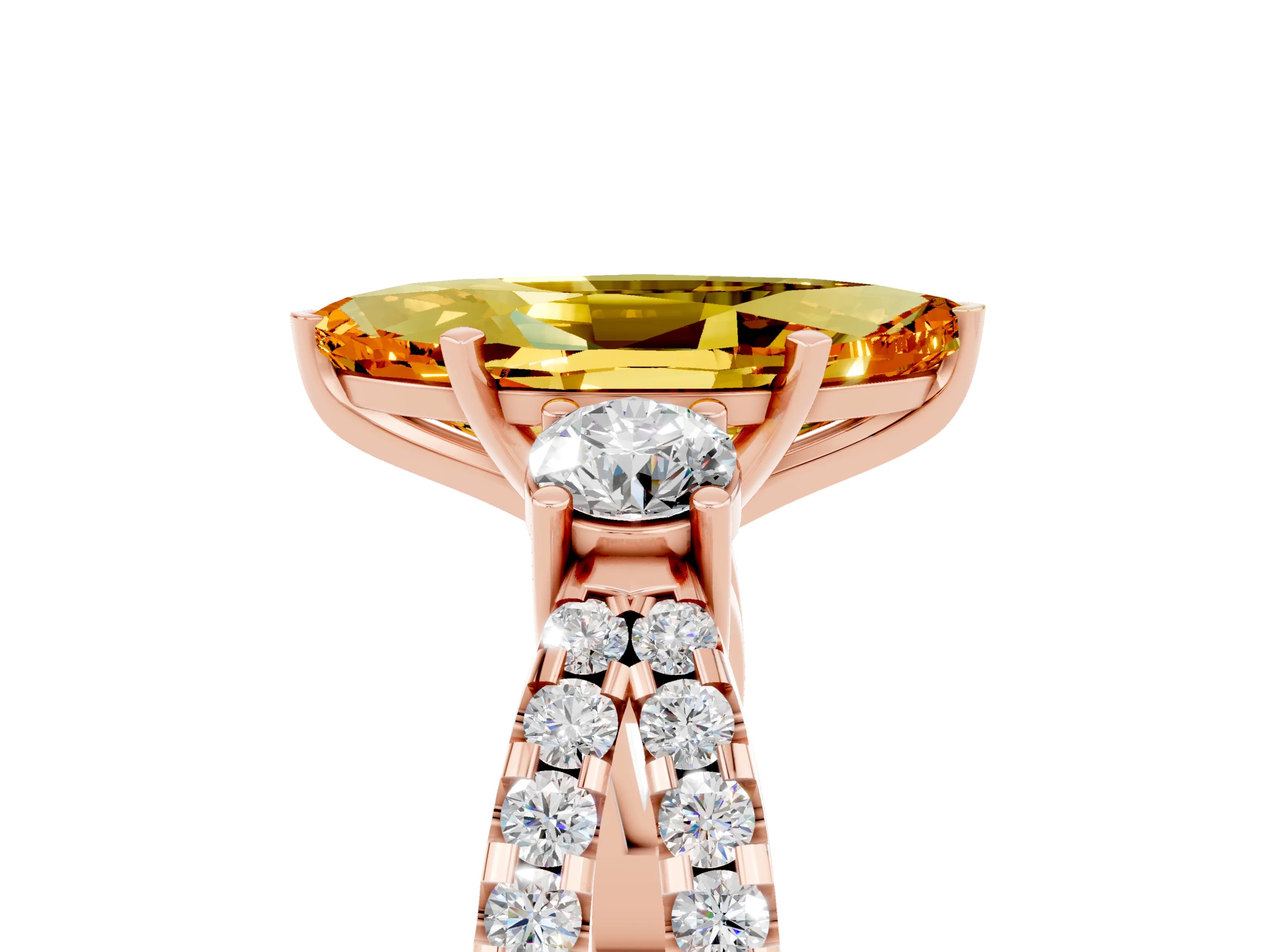 Rose gold Marquise Cut Citrine Three-Stone Ring with Pavé Split Shank and Four-Prong Setting_17
