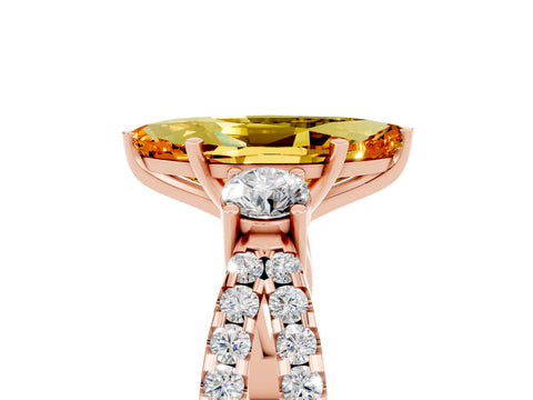 Rose gold Marquise Cut Citrine Three-Stone Ring with Pavé Split Shank and Four-Prong Setting_17