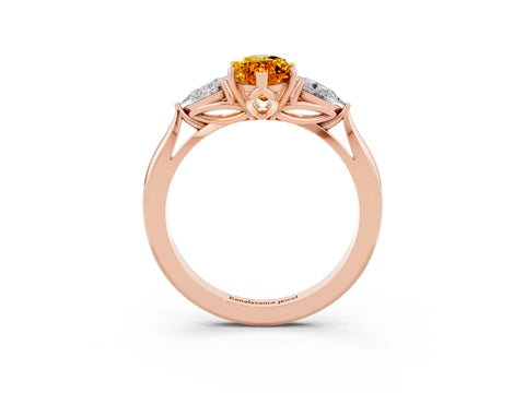 Rose gold Marquise Cut Citrine Three-Stone Ring with Pear Side Stones and Four-Prong Setting_15