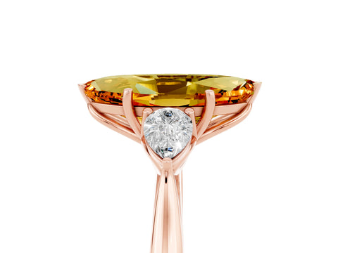 Rose gold Marquise Cut Citrine Three-Stone Ring with Pear Side Stones and Four-Prong Setting_17