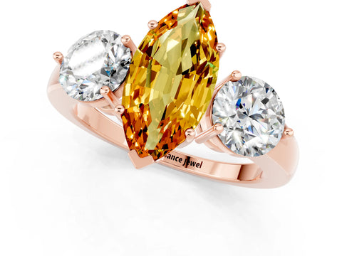 Rose gold Marquise Cut Citrine Three-Stone Ring with Prong Setting and Classic Band_1