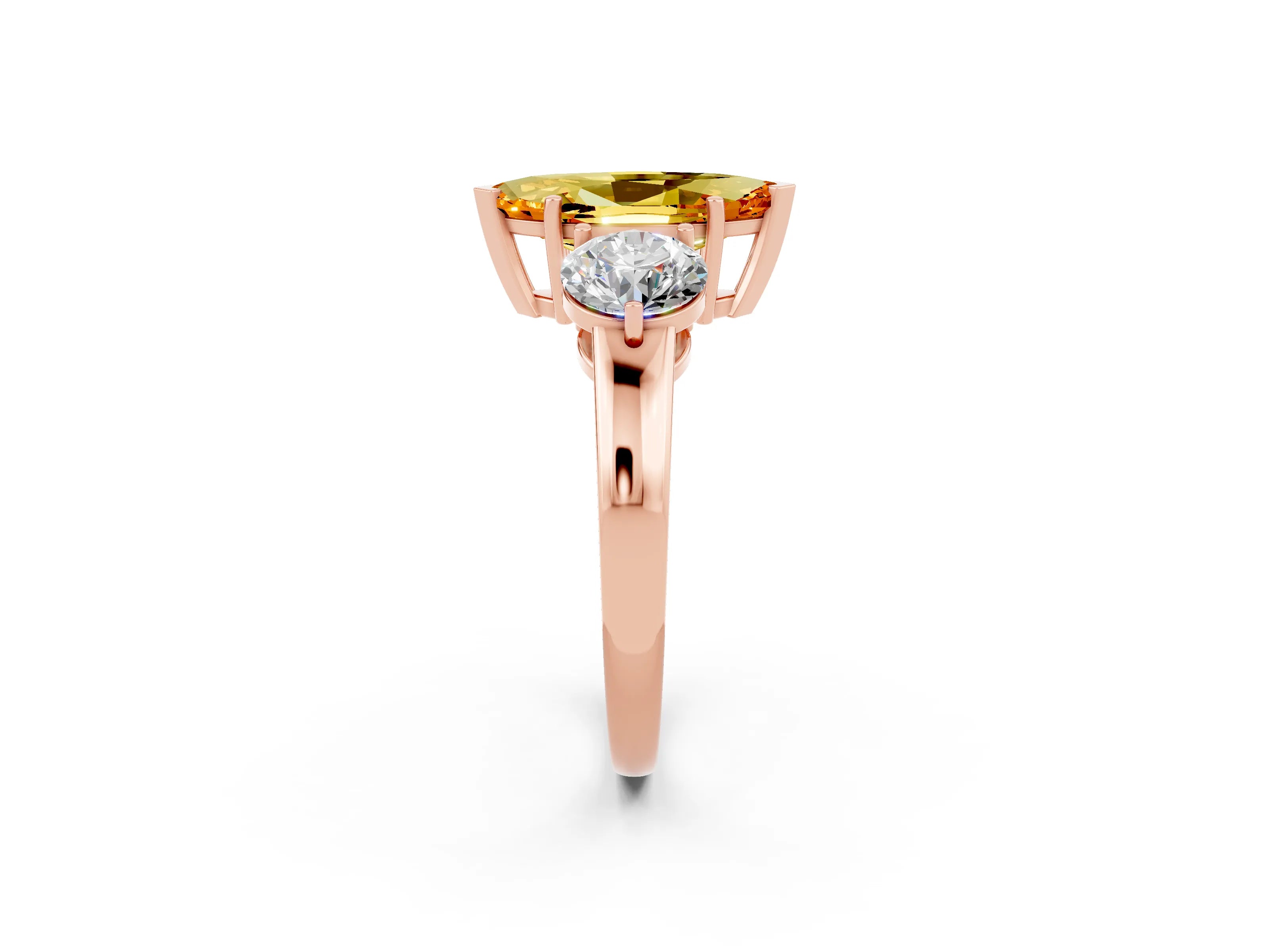 Rose gold Marquise Cut Citrine Three-Stone Ring with Prong Setting and Classic Band_2
