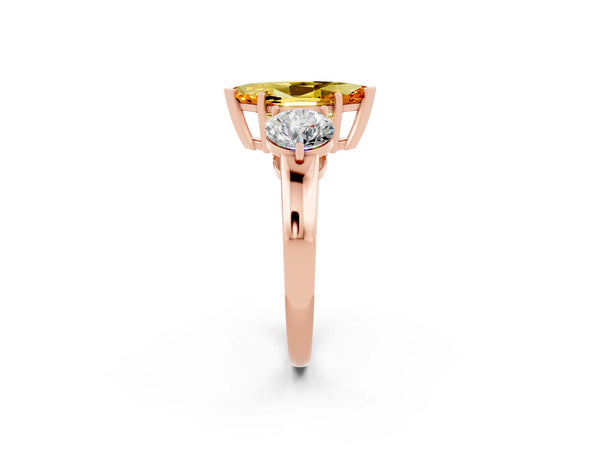 Rose gold Marquise Cut Citrine Three-Stone Ring with Prong Setting and Classic Band