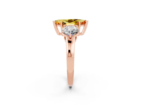Rose gold Marquise Cut Citrine Three-Stone Ring with Prong Setting and Classic Band_2