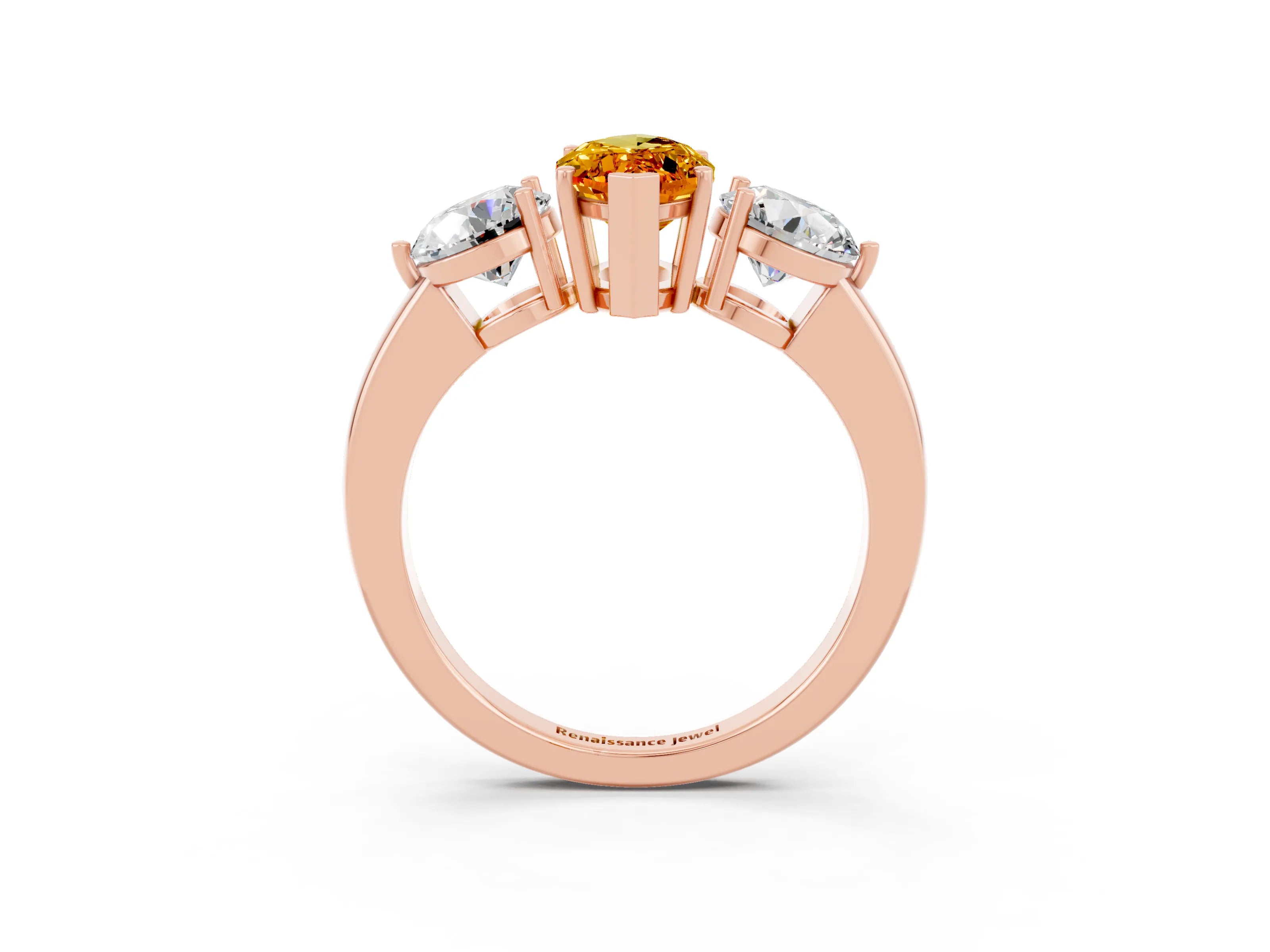 Rose gold Marquise Cut Citrine Three-Stone Ring with Prong Setting and Classic Band_3