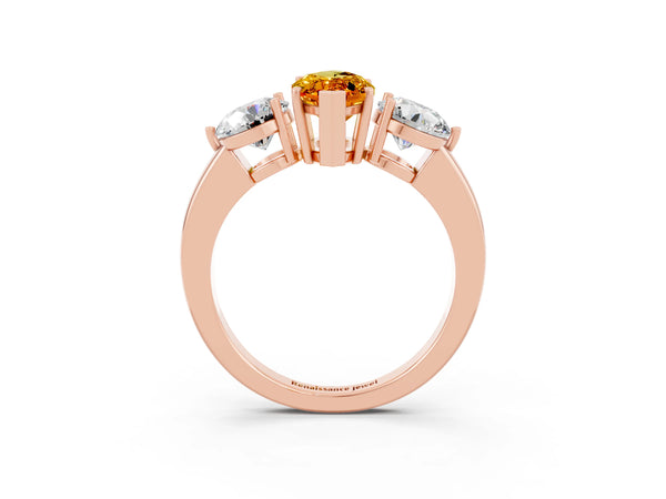 Rose gold Marquise Cut Citrine Three-Stone Ring with Prong Setting and Classic Band