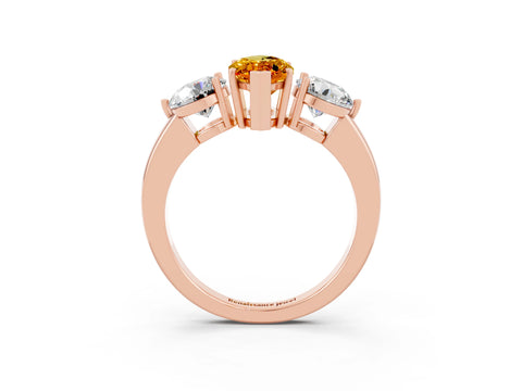 Rose gold Marquise Cut Citrine Three-Stone Ring with Prong Setting and Classic Band_3