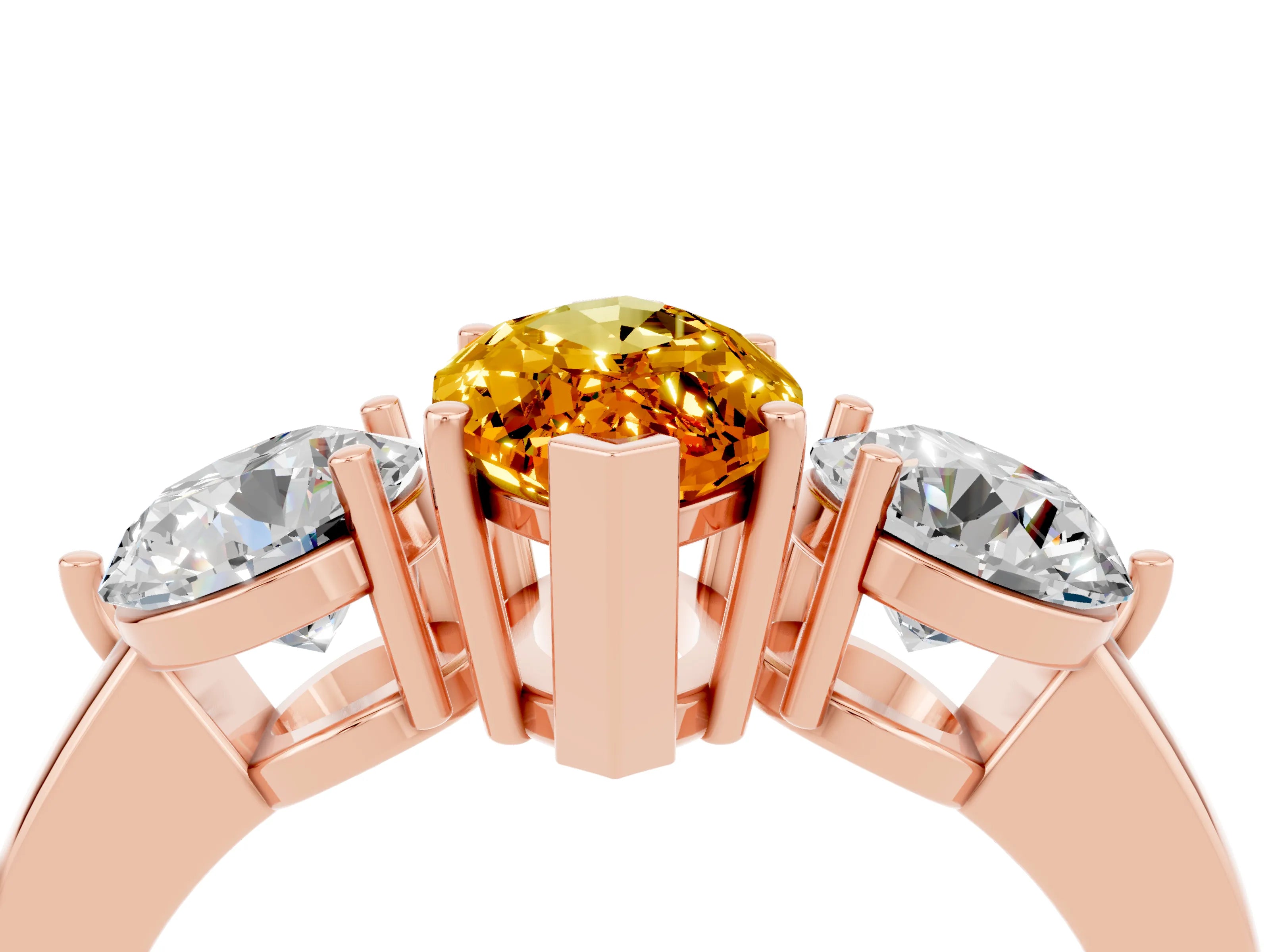 Rose gold Marquise Cut Citrine Three-Stone Ring with Prong Setting and Classic Band_4