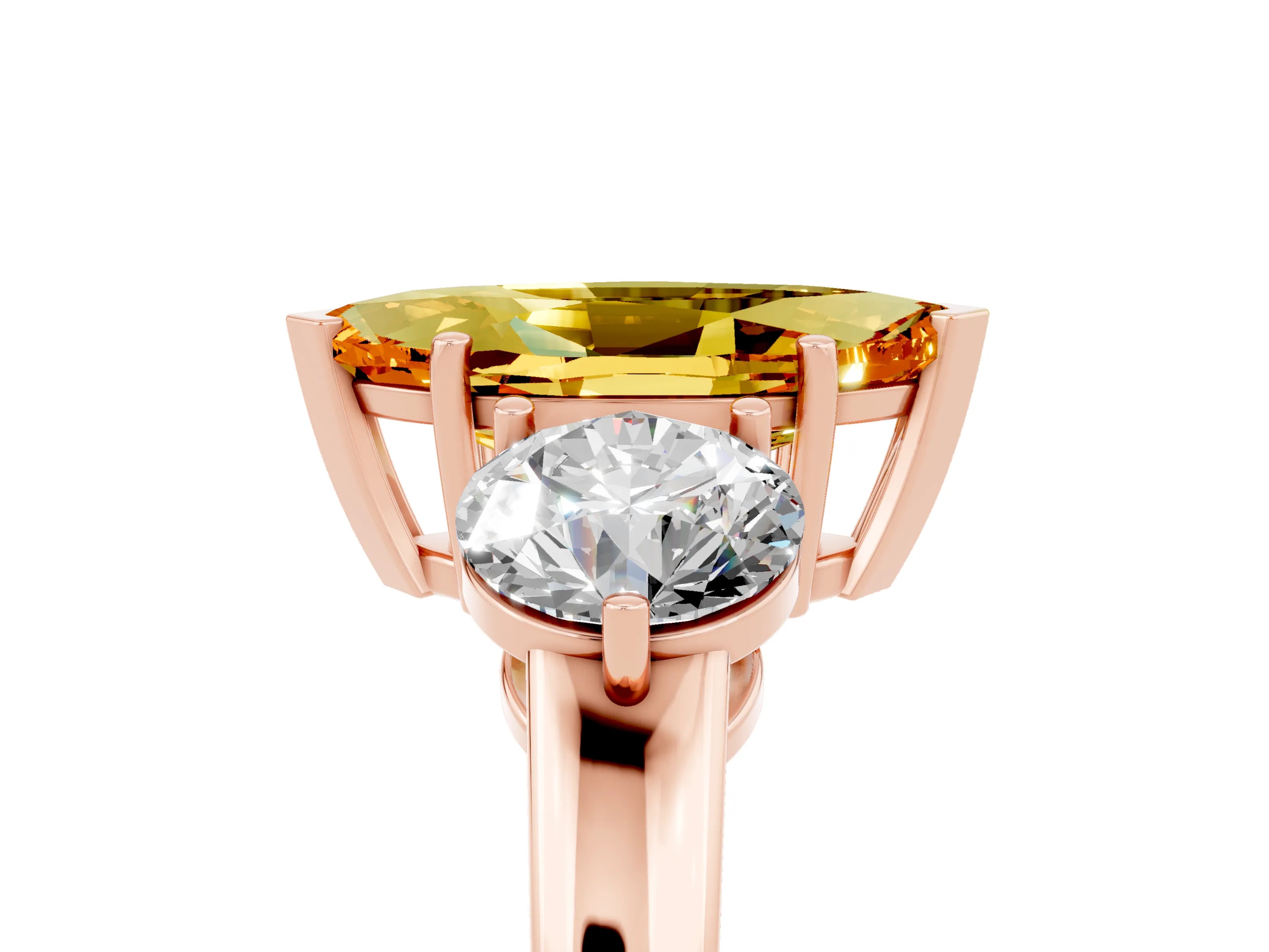 Rose gold Marquise Cut Citrine Three-Stone Ring with Prong Setting and Classic Band_5