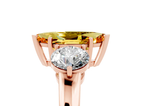 Rose gold Marquise Cut Citrine Three-Stone Ring with Prong Setting and Classic Band_5