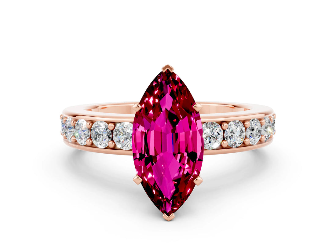 Rose gold Marquise Cut Cut Channel Set Diamond Engagement Ring with Four-Prong Setting