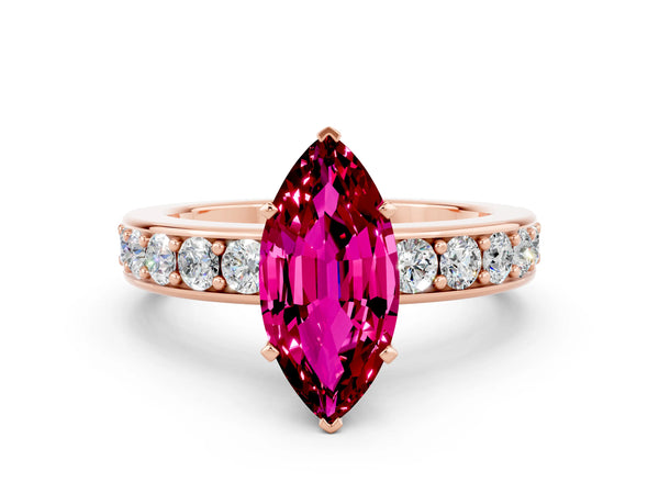Rose gold Marquise Cut Garnet Engagement Ring with Channel Set Round  Band and Prong Setting