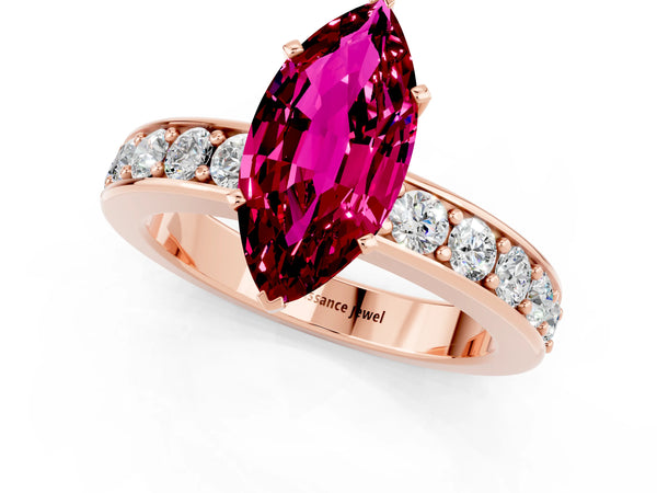 Rose gold Marquise Cut Garnet Engagement Ring with Channel Set Round  Band and Prong Setting