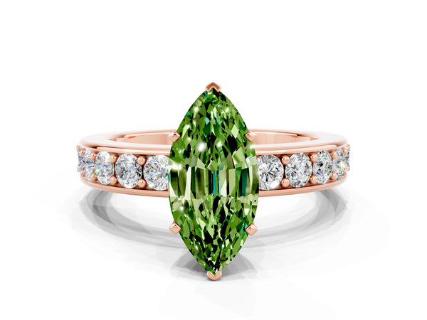 Rose gold Marquise Cut Peridot Engagement Ring with Channel Set Round  Band and Prong Setting