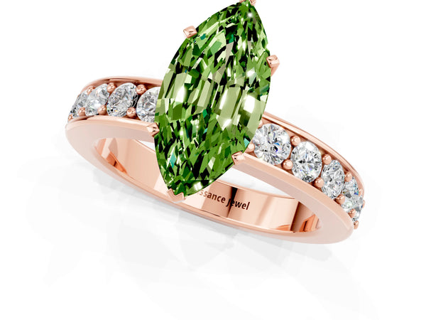 Rose gold Marquise Cut Peridot Engagement Ring with Channel Set Round  Band and Prong Setting