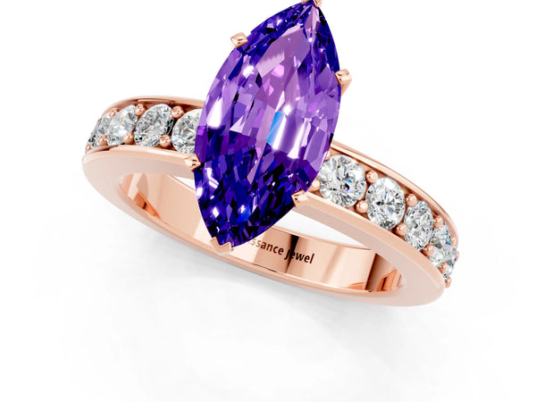 Rose gold Marquise Cut Tanzanite Engagement Ring with Channel Set Round  Band and Prong Setting
