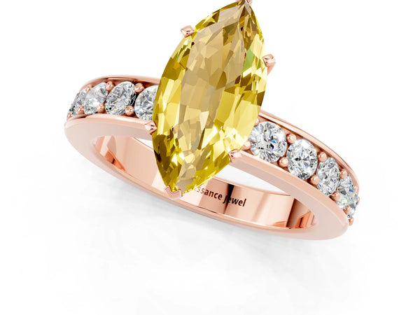 Rose gold Marquise Cut Yellow Sapphire Engagement Ring with Channel Set Round  Band and Prong Setting
