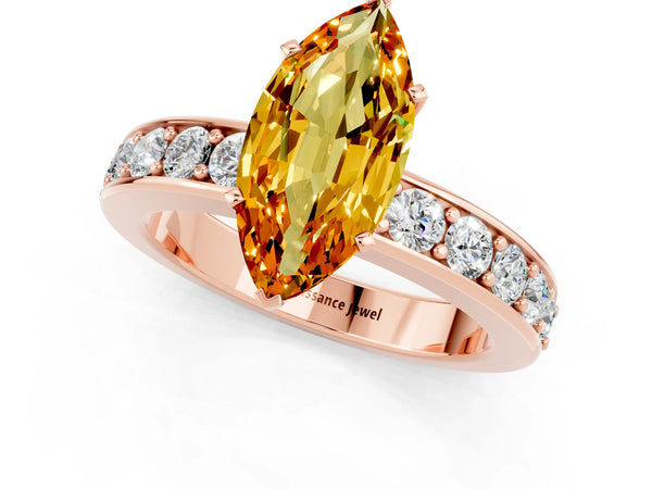 Rose gold Marquise Cut Citrine Engagement Ring with Channel Set Round  Band and Prong Setting