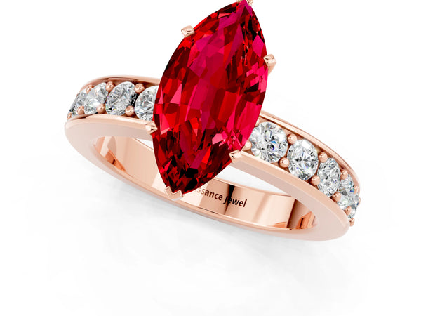 Rose gold Marquise Cut Ruby Engagement Ring with Channel Set Round  Band and Prong Setting