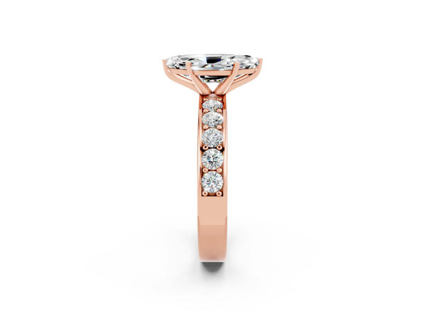 Rose gold Marquise Cut Moissanite Engagement Ring with Channel Set Round  Band and Prong Setting