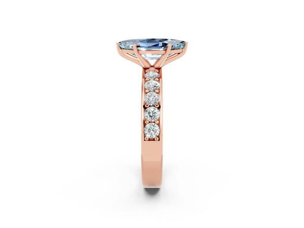 Rose gold Marquise Cut Aquamarine Engagement Ring with Channel Set Round  Band and Prong Setting