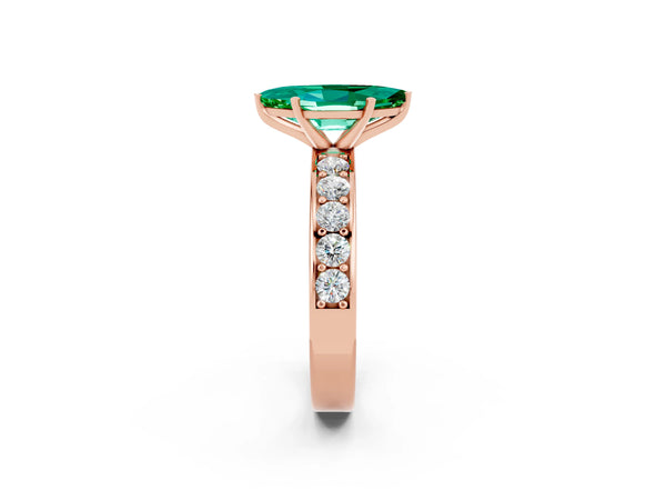 Rose gold Marquise Cut Emerald Engagement Ring with Channel Set Round  Band and Prong Setting