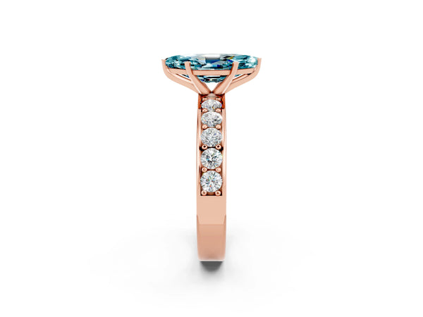 Rose gold Marquise Cut Blue Topaz Engagement Ring with Channel Set Round  Band and Prong Setting