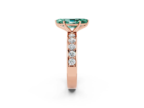 Rose gold Marquise Cut Green Sapphire Engagement Ring with Channel Set Round  Band and Prong Setting