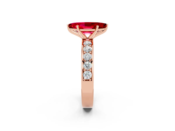 Rose gold Marquise Cut Ruby Engagement Ring with Channel Set Round  Band and Prong Setting