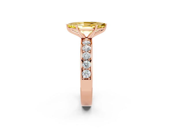 Rose gold Marquise Cut Yellow Sapphire Engagement Ring with Channel Set Round  Band and Prong Setting