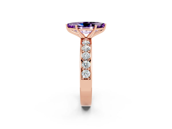 Rose gold Marquise Cut Amethyst Engagement Ring with Channel Set Round  Band and Prong Setting