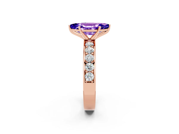 Rose gold Marquise Cut Tanzanite Engagement Ring with Channel Set Round  Band and Prong Setting