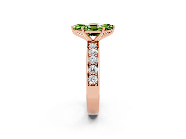 Rose gold Marquise Cut Peridot Engagement Ring with Channel Set Round  Band and Prong Setting