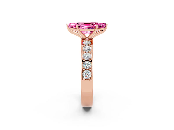 Rose gold Marquise Cut Pink Sapphire Engagement Ring with Channel Set Round  Band and Prong Setting