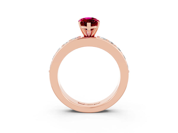 Rose gold Marquise Cut Garnet Engagement Ring with Channel Set Round  Band and Prong Setting