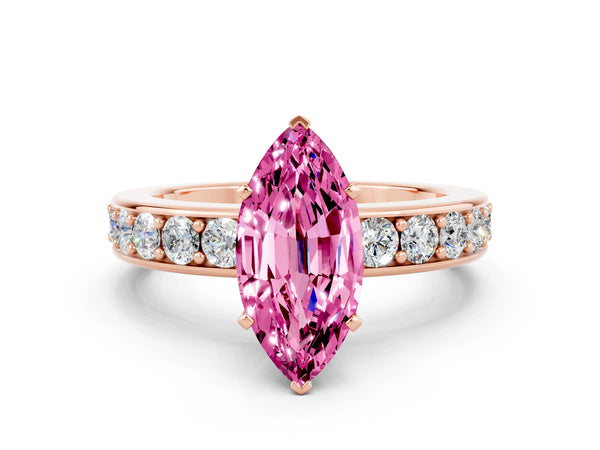 Rose gold Marquise Cut Pink Sapphire Engagement Ring with Channel Set Round  Band and Prong Setting