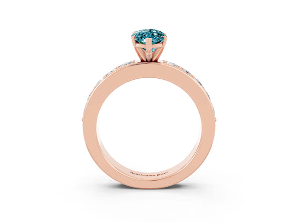 Rose gold Marquise Cut Blue Topaz Engagement Ring with Channel Set Round  Band and Prong Setting